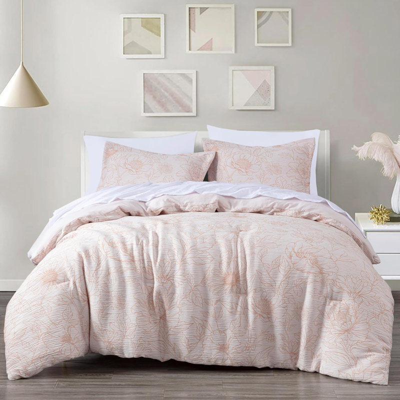 Isla Bed in a Bag Jacquard Textured Floral Comforter Set, White/Coral, Twin Comforter + 4 Additional Pieces