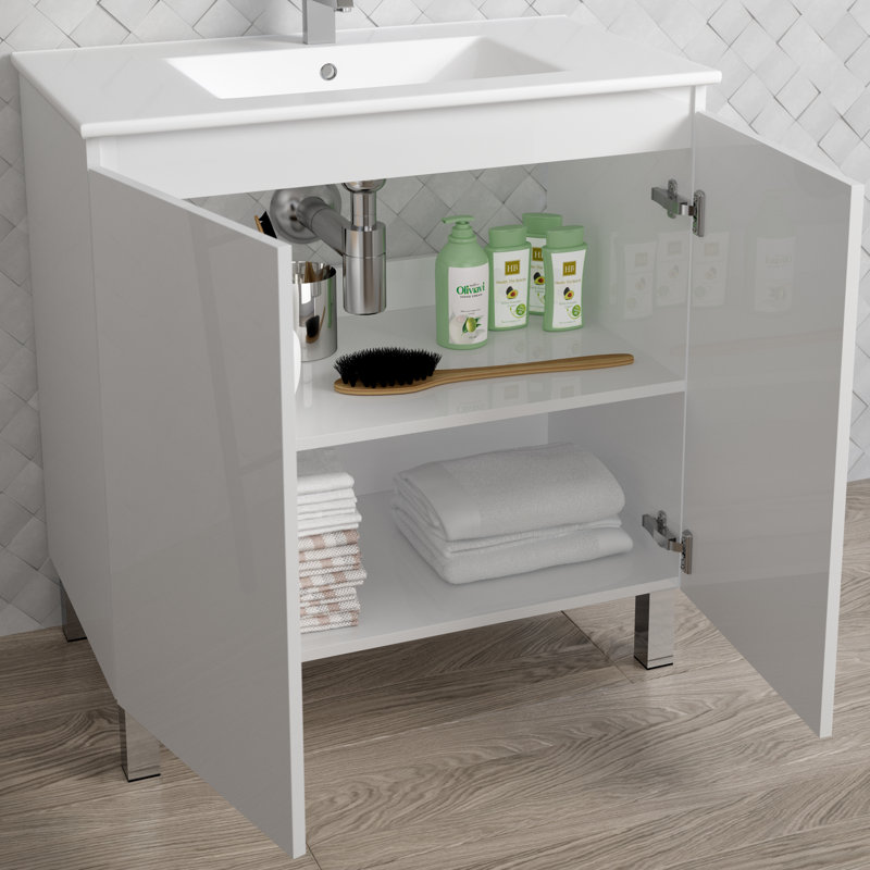 Jasso 32'' Single Bathroom Vanity with Ceramic Top, White