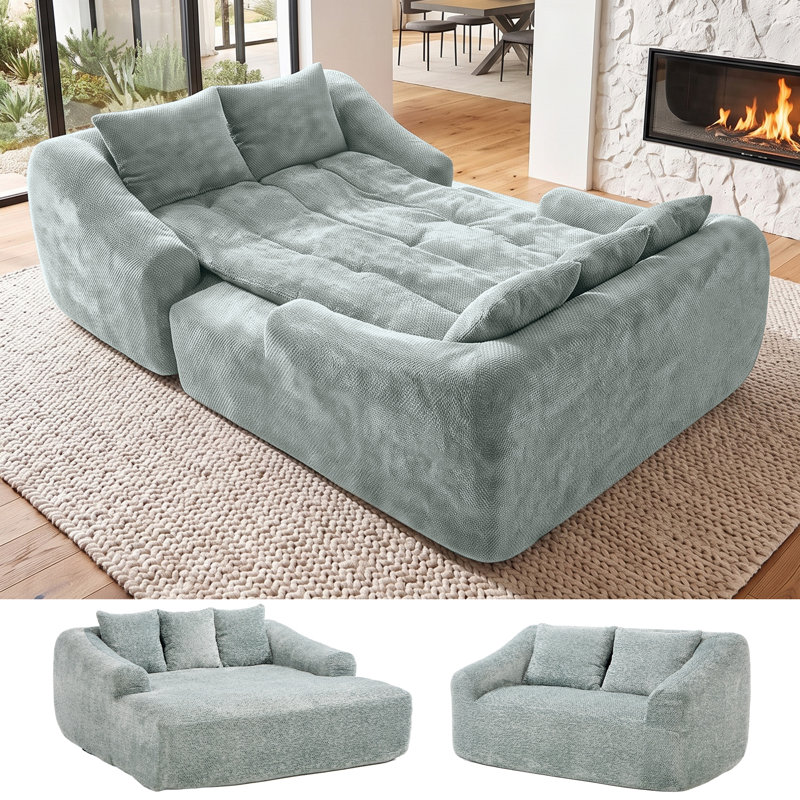 Canapé-lit d'angle modulaire 2 pièces, chenille, assise profonde, convertible, aucun assemblage requis, bleu-gris, Bleu gris
