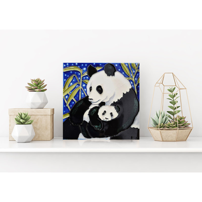 Handcrafted Square Ceramic Art Tile with Panda Design