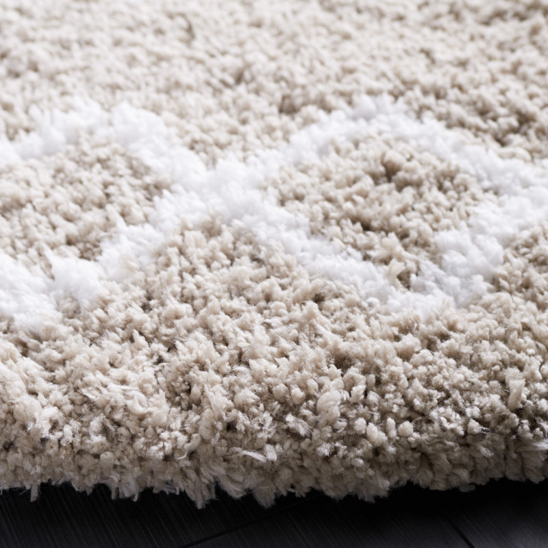 Tapis beige / blanc à motif géométrique touffeté à la main Aderita, Rectangle 3 pi x 5 pi