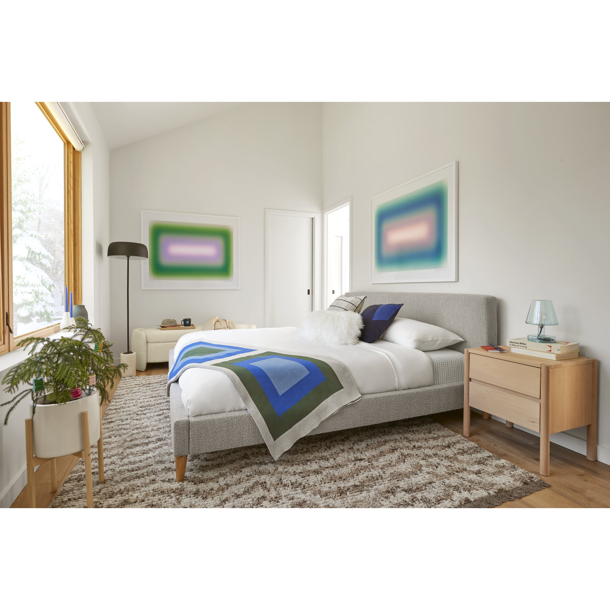 Modern Cotton Blend Knitted Throw Blanket, Blue