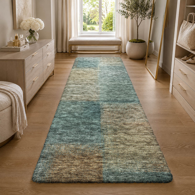 Geometric Indoor Rug, Teal, 2'3" x 7'6" Runner