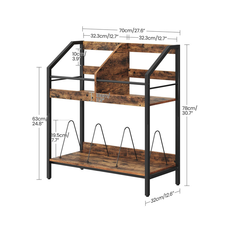Support de rangement pour disque vinyle à 2 niveaux, étagère de présentation de 250 disques, support de rangement en bois avec séparateurs en fil de fer, brun rustique et noir