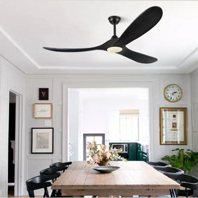 Ventilateurs de plafond noirs à 3 pales en bois massif avec lumières pour les salons de la chambre à coucher - 60 pouces