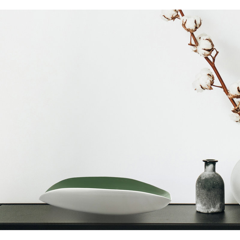 Bol décoratif moderne en céramique de 14 po de large blanc et vert
