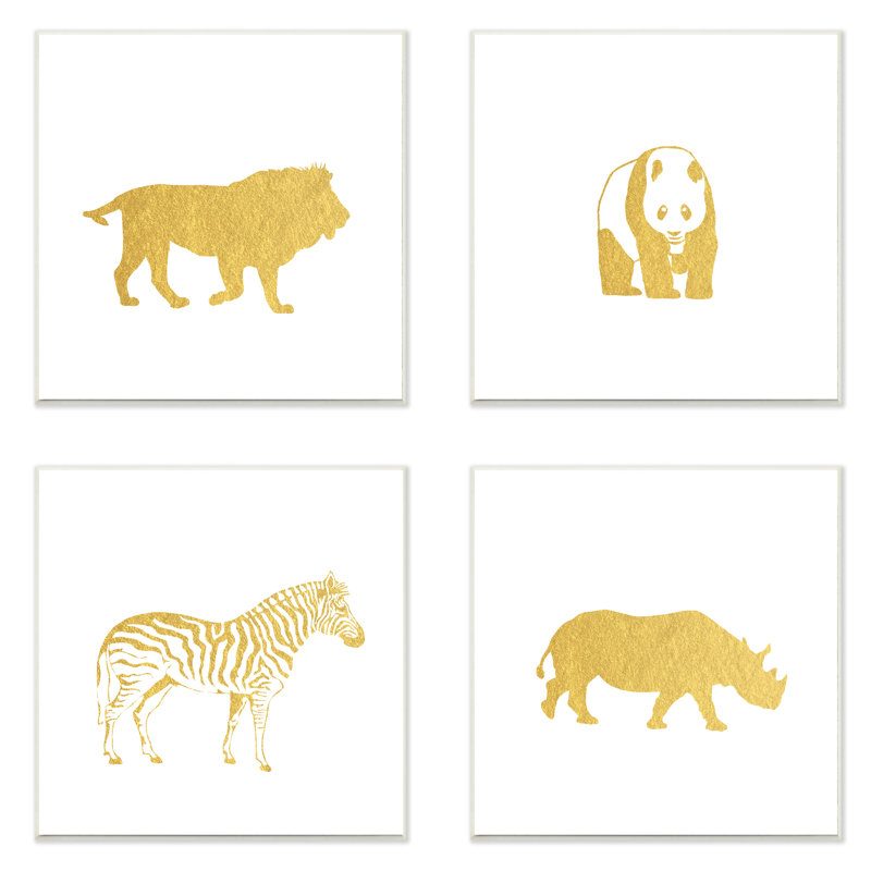 Ensemble de plaques murales 4 pièces golden animal silhouettes lion panda zèbre rhino