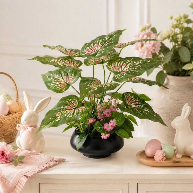 Plante artificielle de qualité supérieure avec fleurs roses en pot noir