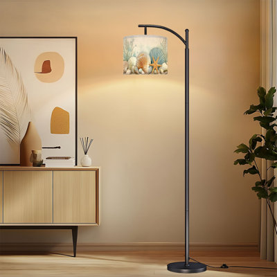 Arc Floor Lamp with Adjustable Lampshade Seashells Starfish Coastal Soft Pastel Colors Standing Lamp 3 Color Temperatures Dimmable Tall Pole Lamp with Foot Switch for Bedroom