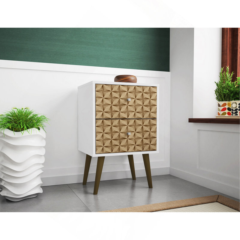 Table de chevet en naturel et blanc, Naturel / Blanc