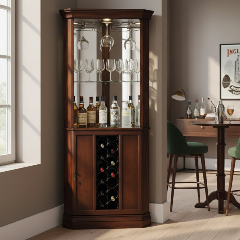 Piedmont Corner Wine Cabinet in Rustic Cherry