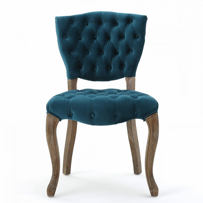 Chaise Parsons rembourrée et capitonnée Richard, Velours bleu sarcelle