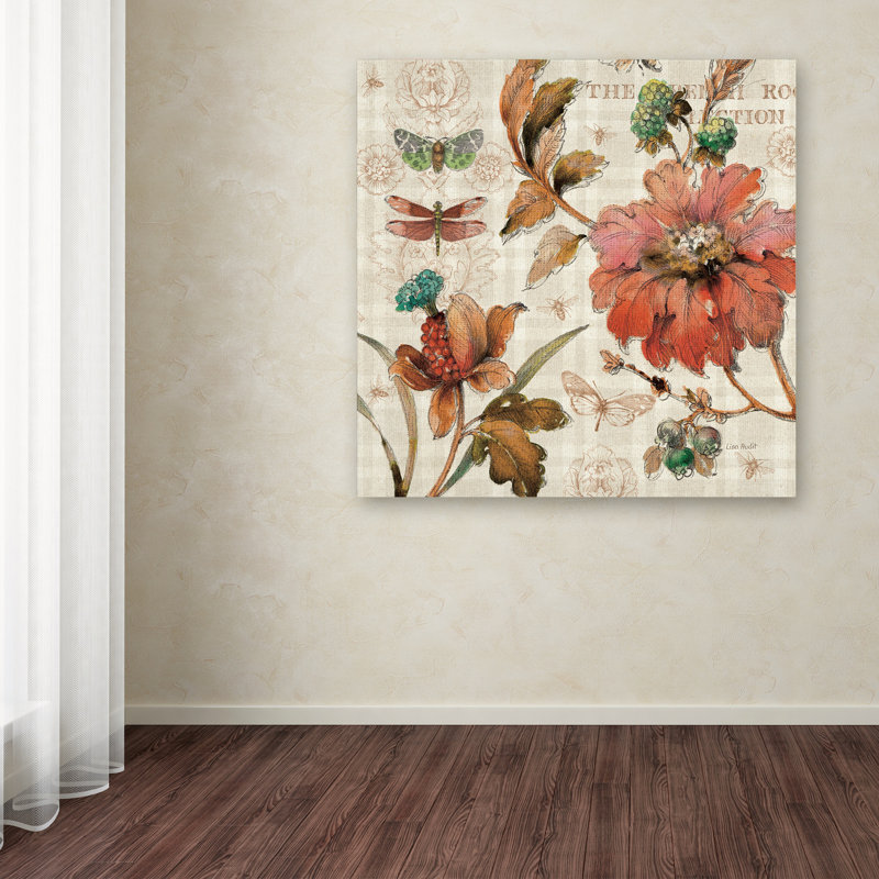 Floral Square Canvas Art with Red and Green Accents