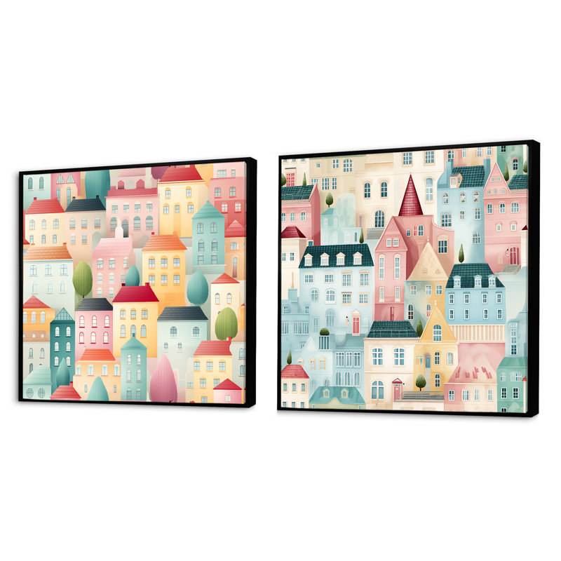 Comstock - Ensemble de 2 collages carrés abstraits, Cadre flottant noir, H 30 po x l 61 po