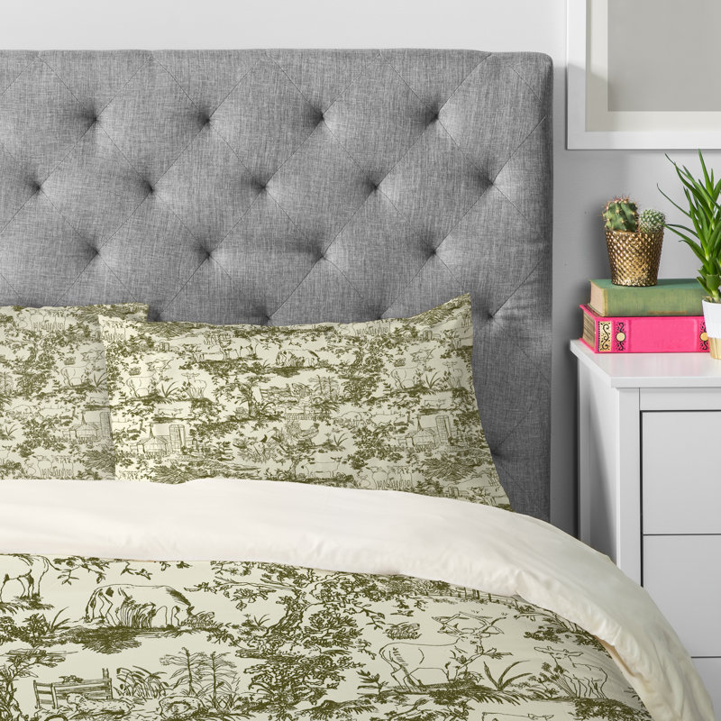 Rachelle Roberts Polyester Toile Duvet Cover, King Duvet Cover + 2 King Pillowcases, Green/White