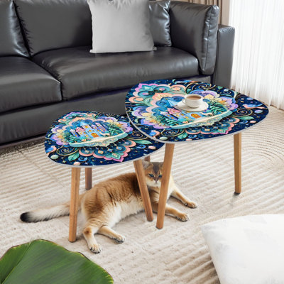 Ensemble de 2 tables basses gigognes Triangle Castle Fairy Castle Floral Mandala