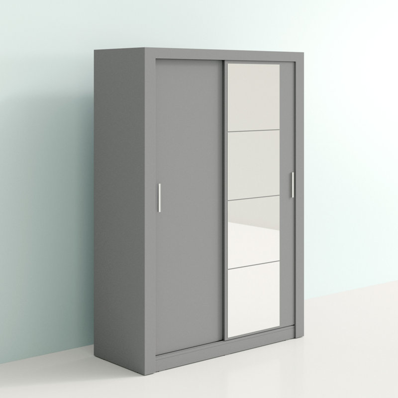 Zakhar 2 Door Manufactured Wood Wardrobe, 215cm H x 150cm W x 60cm D, Grey