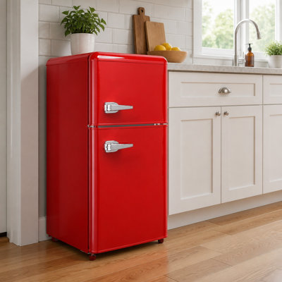 Mini réfrigérateur à double porte avec congélateur, mini réfrigérateur de 3,5 pieds cubes avec thermostat réglable à 7 niveaux et tablettes amovibles