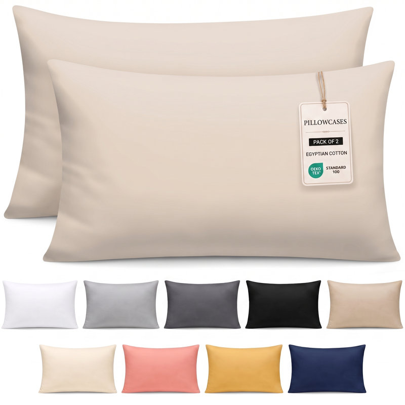Luxury 400 Thread Count 100% Egyptian Cotton Pillow Cases 2 Pack – Soft & Breathable Pillow Covers, Taupe