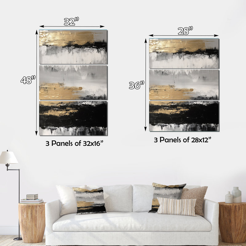 Minimal Joy en noir et or III - ensemble de peintures abstraites sur toile, H 28 po x l 36 po x P 1 po