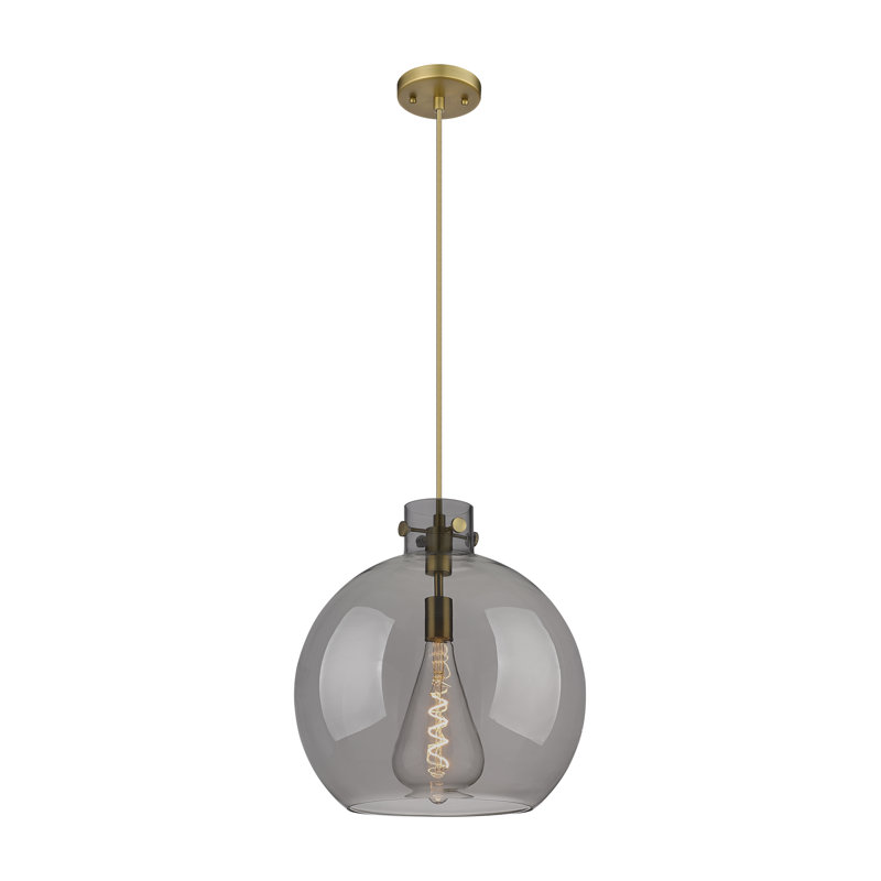 Luminaire suspendu à cordon 1 lumière 10 po Lantz, Laiton brossé, H 15,38 po x l 14 po x P 14 po, Plaqué couleur fumée