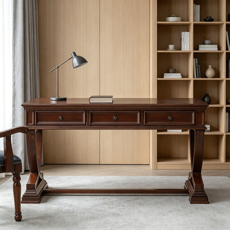 Retro Rectangle Nut-Brown Solid Wood Writing Desk