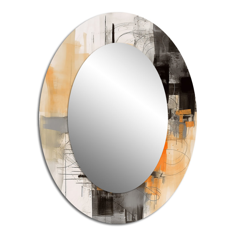 Abstract Design Shapes II - Orange Oval Wall Mirror Decor, 40" x 30"