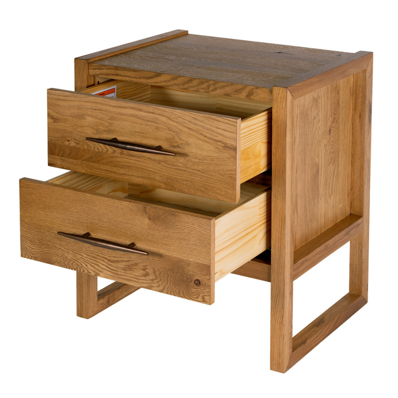 Table de chevet rectangulaire 2 tiroirs en bois brun clair Oakley