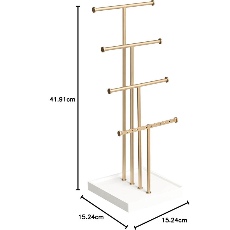 Jewellery Stand +, White/Brass