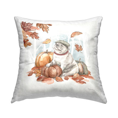 Coussin décoratif imprimé Autumnal Bulldog Scene par Mary Urban