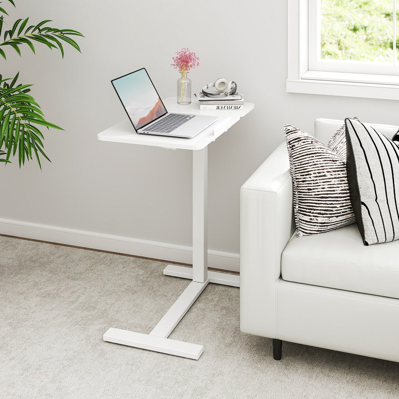 Modern Height-Adjustable C-Type Mobile End Table, Couch Flipped Side Table, White
