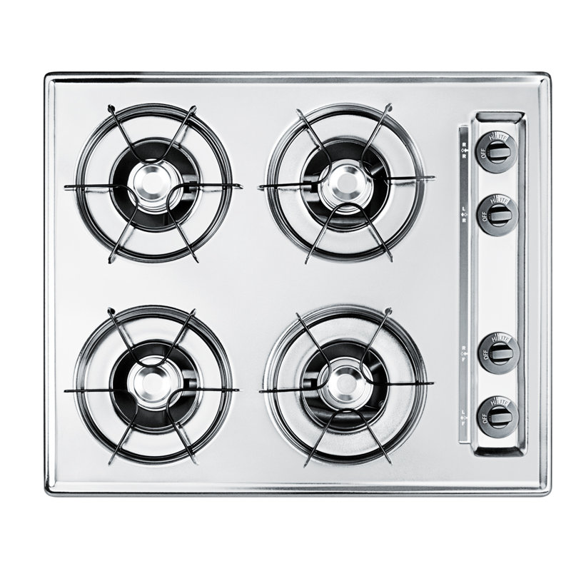 Summit Appliance Battery Ignition 24" Gas 4 Burner Cooktop, Chrome
