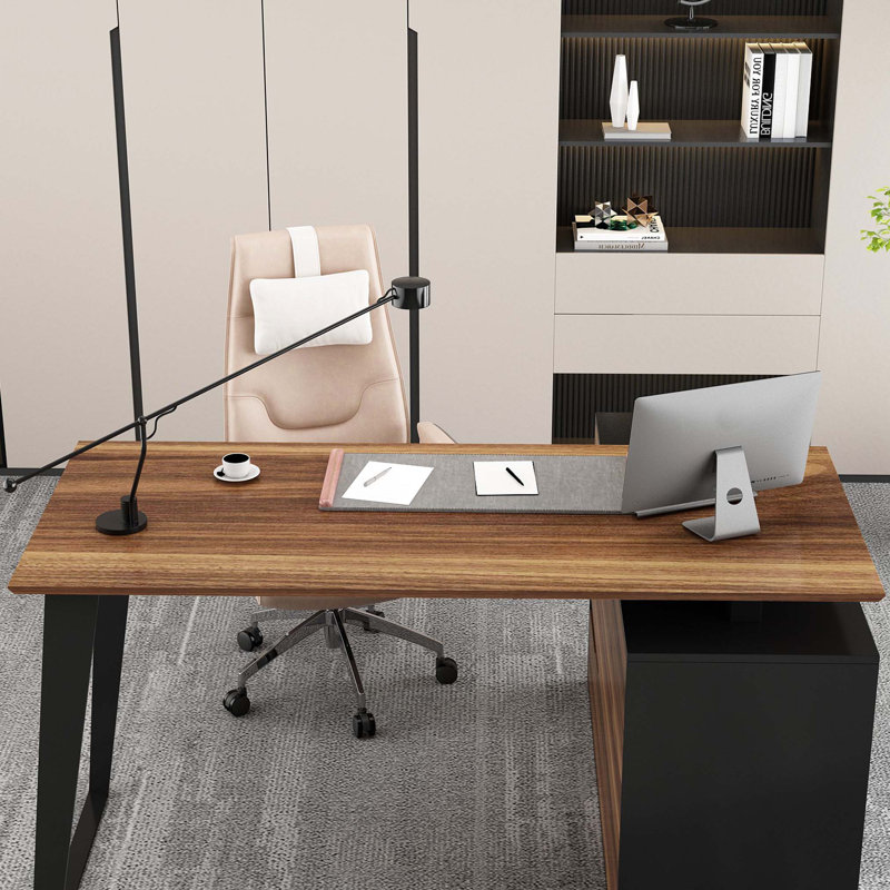 L-Shaped Metal Base Computer Desk