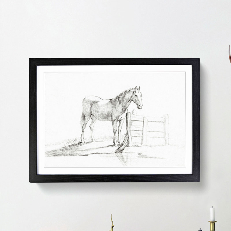 Horse by the Gate by Jean Bernard - Picture Frame Drawing Print, 36cm H x 48cm W x 2cm D, Black Framed