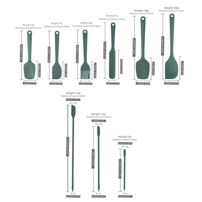 Ensemble de cuisson à spatule en silicone résistant à la chaleur, outils de cuisson 9 pièces, Vert