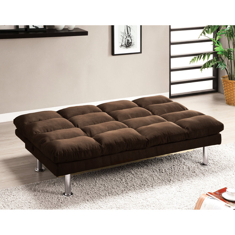Dark Brown Contemporary Microfiber Futon With Legs And Extra Support That Converts To Bed Smoothly, 67 In Width Vibe Brown, Base Leg Support, Fast, 67"W