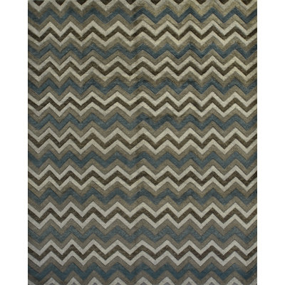 Tapis gris / ivoire en laine noué à la main de conception unique 8 pi 3 po x 10 pi 1 po Selen