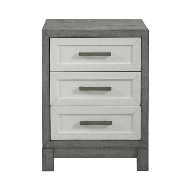 Gray and White 3-Drawer Wood and Metal Chairside Table