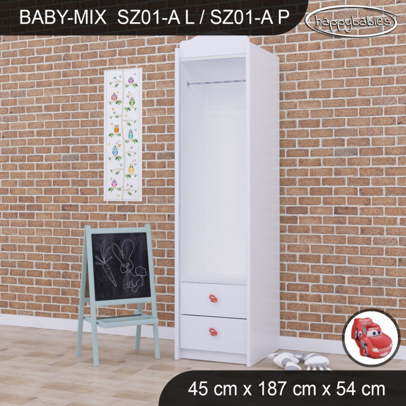 Baby Mix Car 1 Door Wardrobe, White