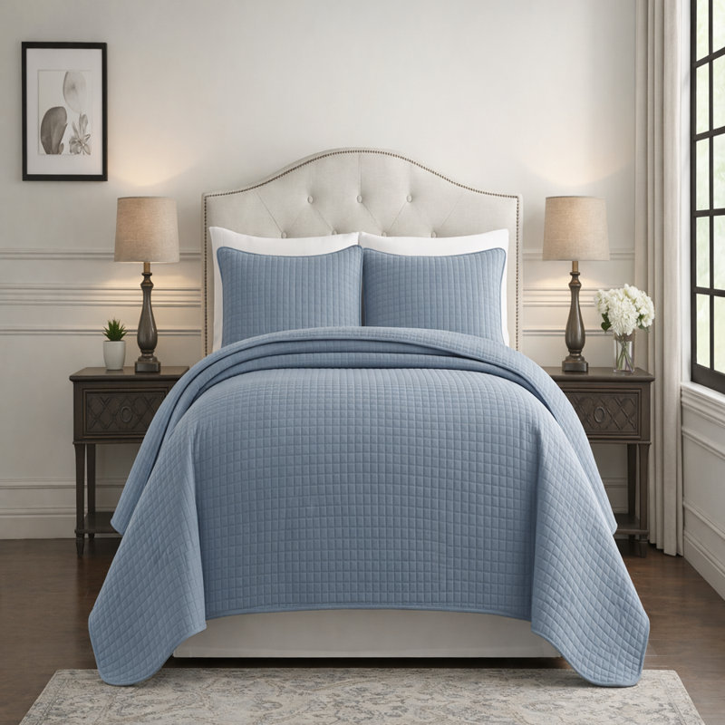 Ensemble de courtepointe de couleur unie 3 pièces avec housse en mélange de coton et bourre 100% coton - literie légère, douce et toutes saisons
