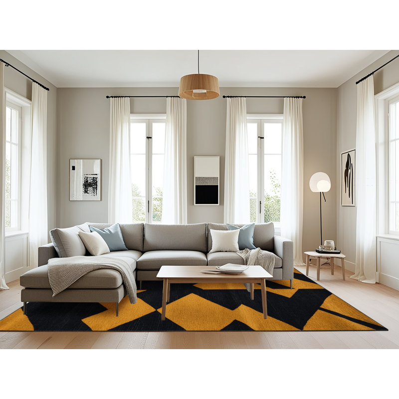 Tapis damier noir lavable à la machine, Rectangle 6 pi x 9 pi