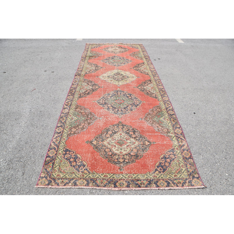 Tapis de couloir turc Oushak tissé à la main en rouge vif pour le couloir et le salon