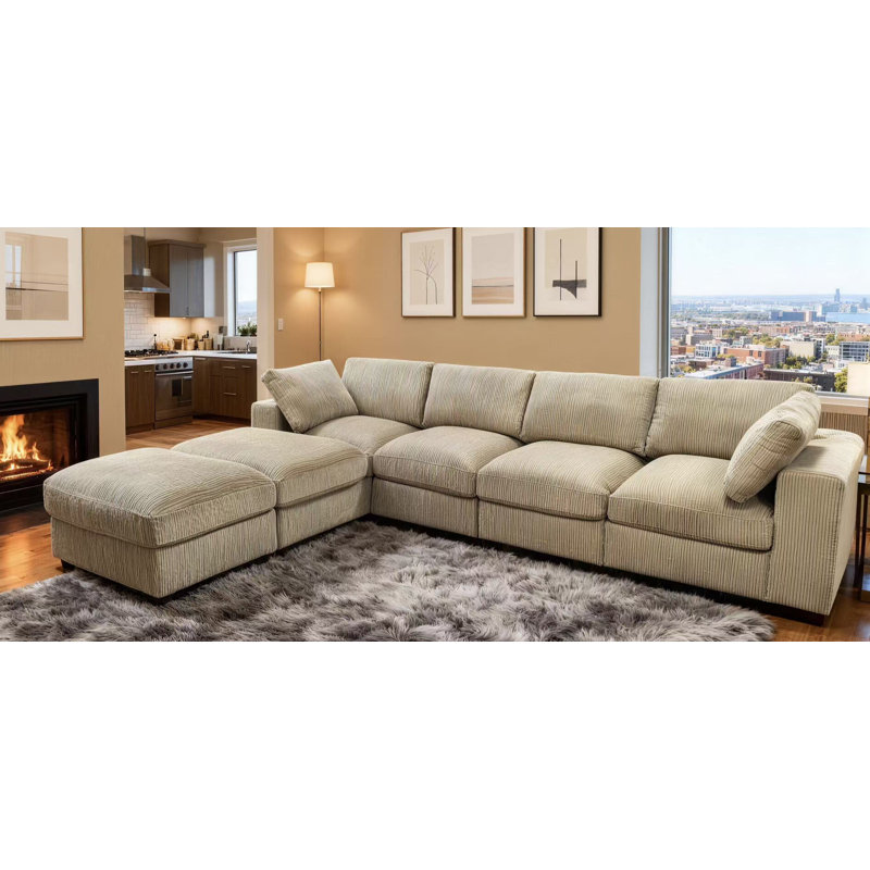 Canapé et chaise modulaire réversible de 138 po de largeur Aprea, Velours côtelé chameau