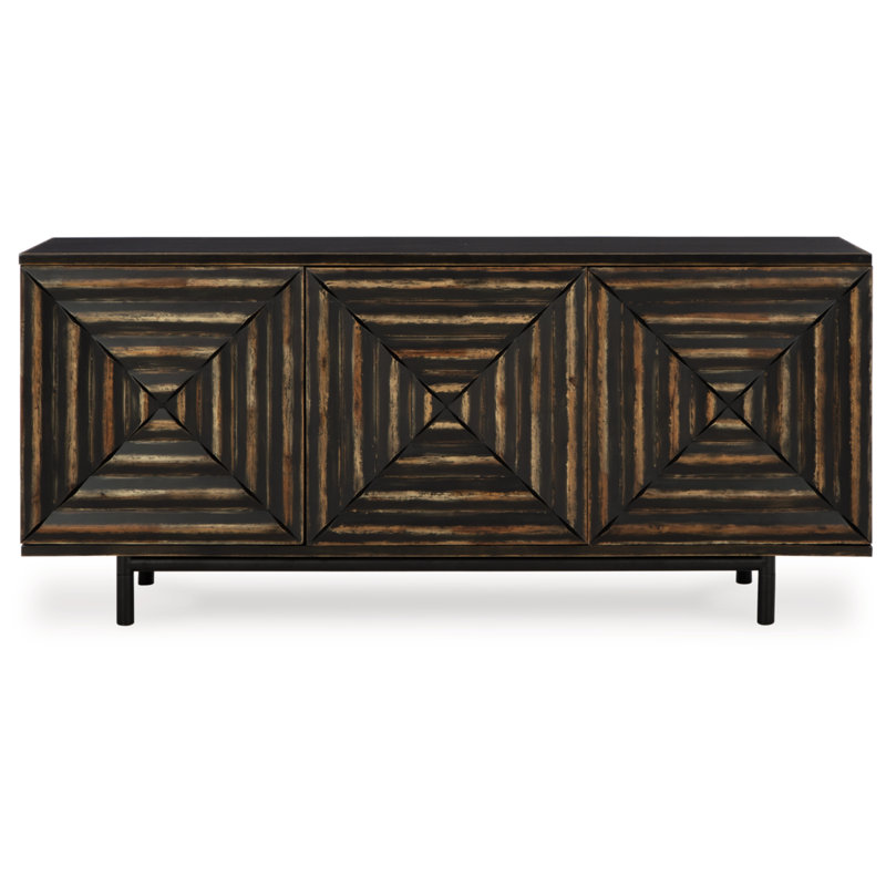 Fair Ridge 72" Distressed Black Wood Accent Cabinet with Adjustable Shelves