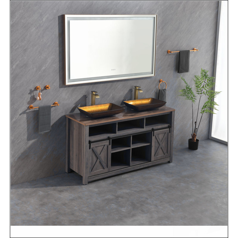 Miroir de salle de bain 60 po x 36 po à DEL avec cadre en aluminium, miroir de meuble-lavabo mural, anti-buée, mémoire, 3 couleurs, réglable en continu