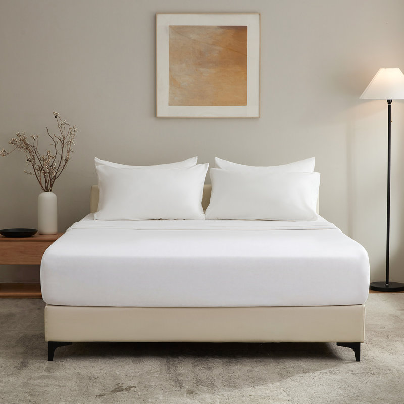 Ensemble de draps 100% coton jersey, Très grand lit, Blanc