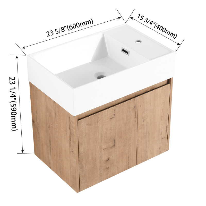 Bathroom Cabinet With Sink - Construction, Imitative Oak Hue Vanity Resin, Float Mount, Shade, Oak, 23"