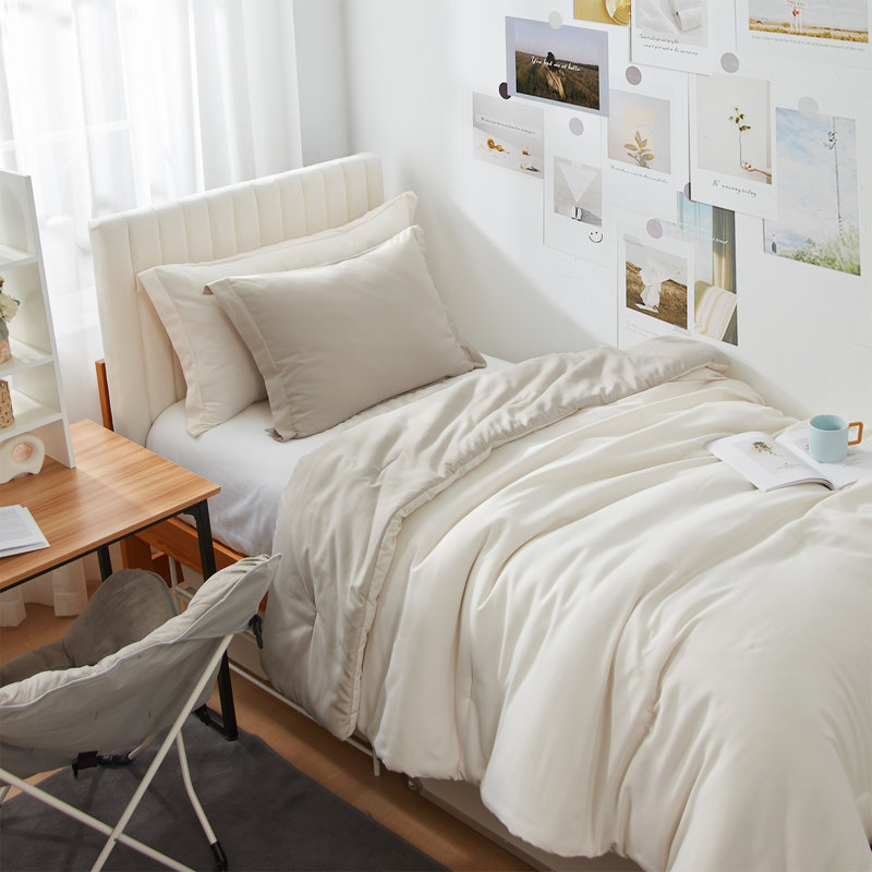 Double Brushed Microfiber Reversible Twin XL Comforter Set, Jet Stream/Oat Milk