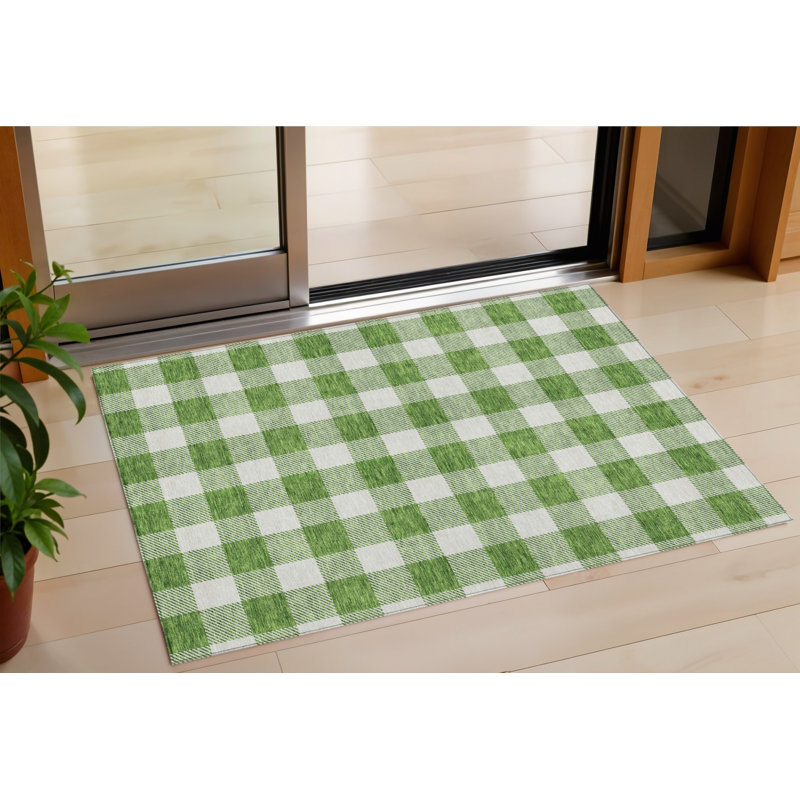Tapis d'intérieur lavable à carreaux vert 3 pi x 5 pi HomeRoots