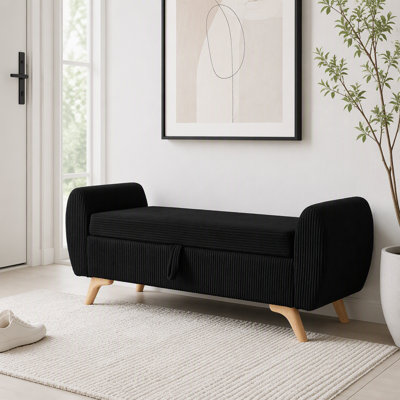 Banc rembourré en velours côtelé avec rangement 57 po